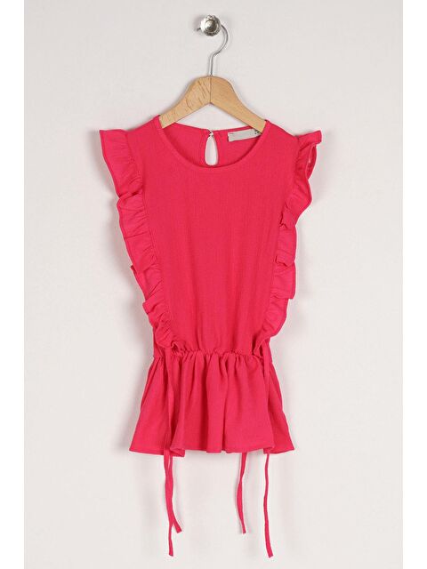 Zepkids Bisiklet Yaka Fırfır Kol Beli Lastik Detaylı Fuşya Renk Kız Çocuk Bluz - S000401166-18686