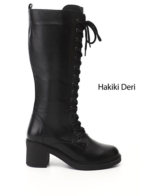 GÖNDERİ(R) Kadın SİYAH Fermuarlı Kalın Topuklu Hakiki Deri Postal Çizme - S000493533-19351