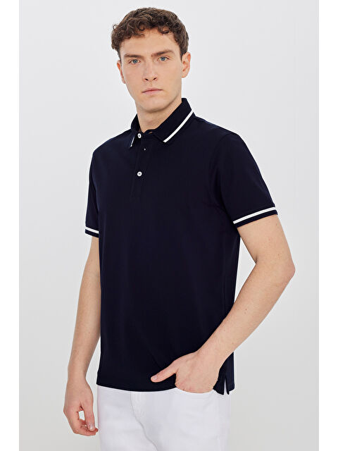 Altınyıldız Classics Erkek Lacivert %100 Pamuk Standart Fit Normal Kesim Polo Yaka Tişört