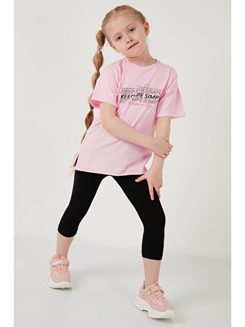 Lela Pamuklu Bisiklet Yaka Kısa Kollu Taytlı Alt-Üst Kız Çocuk Takım 6212007 - S000176288-20024