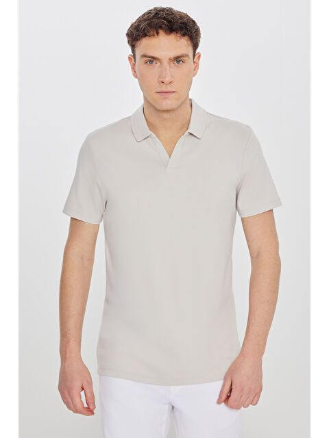 Altınyıldız Classics Erkek Taş %100 Pamuk Slim Fit Dar Kesim Polo Yaka Tişört