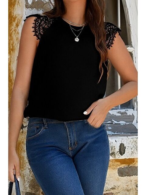 Jane's Kadın Kısa Kollu Bisiklet Yaka Ithal Krep Bluz