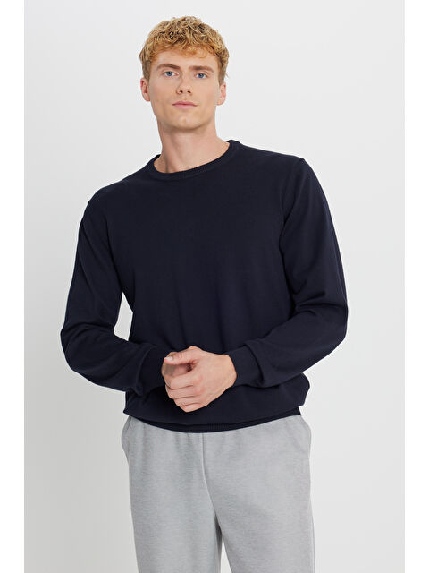 Altınyıldız Classics Erkek Lacivert Pamuklu Standart Fit Normal Kesim Bisiklet Yaka Triko Kazak