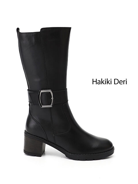 GÖNDERİ(R) Kadın SİYAH Fermuarlı Kalın Topuklu Hakiki Deri Çizme - S000493556-19351