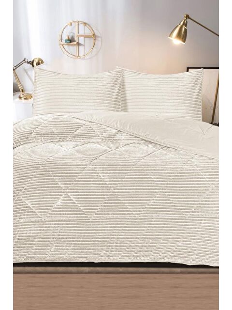 Çeyiz Diyarı Derya Çift Kişilik Pelüş Yatak Örtüsü Krem - S000496507-19966