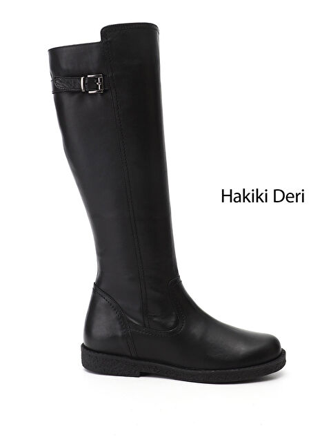 GÖNDERİ(R) Kadın SİYAH Fermuarlı Kauçuk Taban Hakiki Deri Çizme - S000493557-19351
