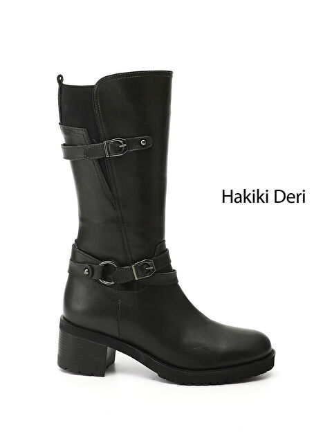 GÖNDERİ(R) Kadın HAKİ-YEŞİL Fermuarlı Kalın Topuklu Hakiki Deri Çizme - S000493558-37310