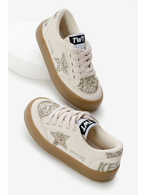 TONNY BLACK Çocuk Unisex Krem Termo Taban Yıldız Detaylı Bağcıklı ve Cırtlı Spor Ayakkabı - S000493826-19966