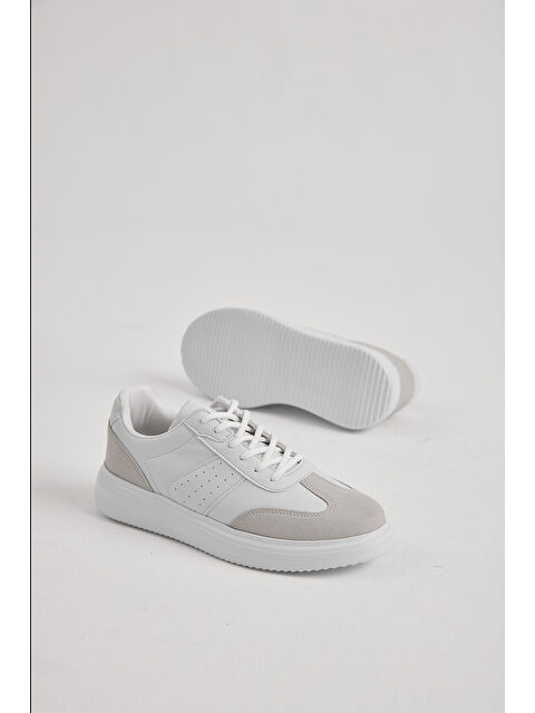 TONNY BLACK Erkek Beyaz Gri Kalın Faylon Hafif Taban Bağcıklı Spor Ayakkabı - S000493877-37227