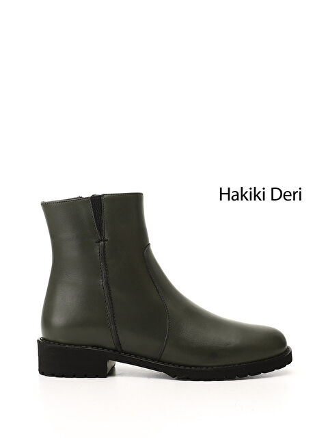 GÖNDERİ(R) Kadın HAKİ-YEŞİL Fermuarlı Kauçuk Taban Hakiki Deri Bot - S000493480-37310