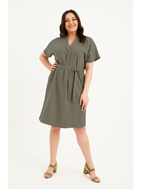 Mylinemoda V Yaka Kuşaklı Elbise - S000239248-18547