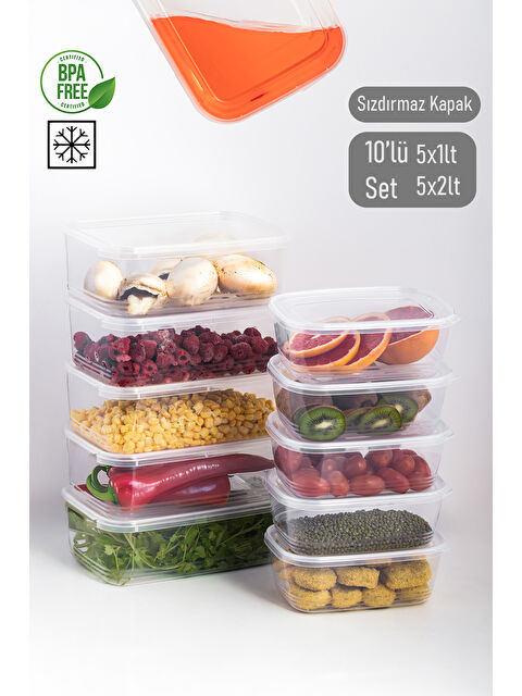 Porsima 4302 10'lu Buzluk Düzenleyici Kendinden Kapaklı Derin Dondurucu Saklama Kabı 1Lt 2Lt Şeffaf - S000346932-26865