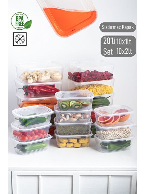 Porsima 4302 20'li Buzluk Düzenleyici Kendinden Kapaklı Derin Dondurucu Saklama Kabı 1Lt 2Lt Şeffaf - S000346934-26865