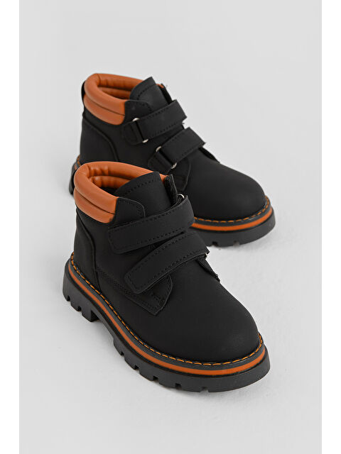 TONNY BLACK Çocuk Unisex Siyah Turuncu Kalın Termo Taban Sıcak Astarlı Çift Cırtlı Bot - S000493921-37448