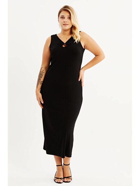 Mylinemoda Halka Detay Kolsuz Penye Elbise - S000239285-19351