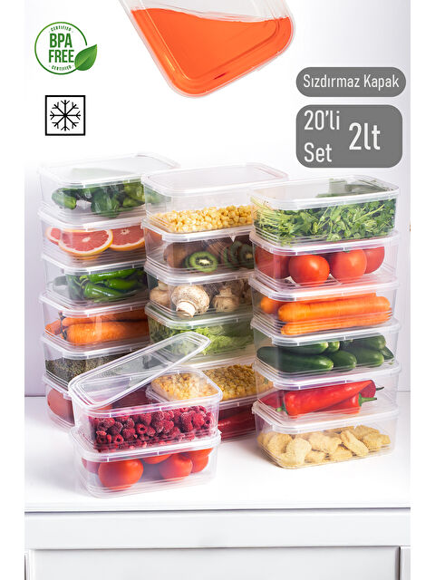 Porsima 4302 20'li Buzluk Düzenleyici Saklama Kabı Kendinden Kapaklı Derin Dondurucu Saklama Kabı 2Lt Şeffaf - S000346936-26865