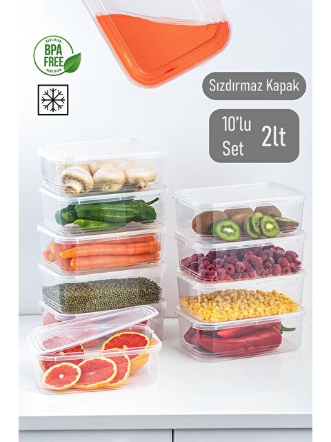 Porsima 4302 10'lu Buzluk Düzenleyici Saklama Kabı Kendinden Kapaklı Derin Dondurucu Saklama Kabı 2Lt Şeffaf - S000346935-26865