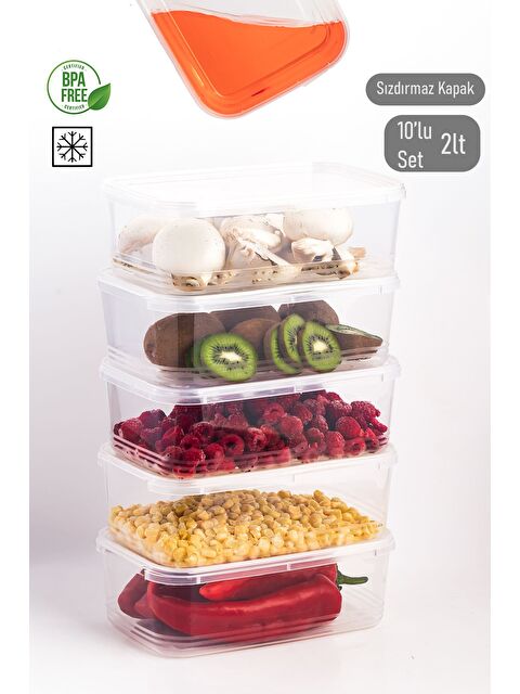 Porsima 4302 5'li Buzluk Düzenleyici Saklama Kabı Kendinden Kapaklı Derin Dondurucu Saklama Kabı 2Lt Şeffaf - S000346937-26865