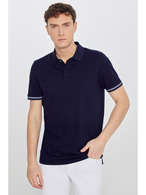 Altınyıldız Classics Erkek Lacivert %100 Pamuk Standart Fit Polo Yaka Jakarlı Tişört