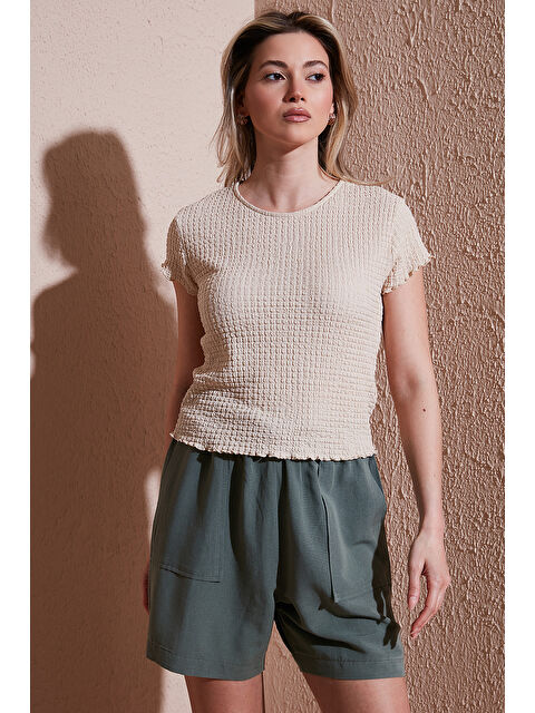 Fashion Friends Slim Fit Dokulu Bisiklet Yaka Bluz 25Y0234K1 - S000375681-19928