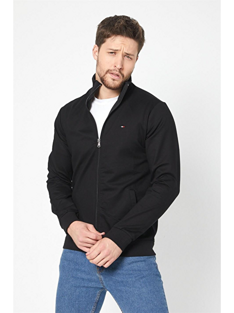 Mmetalic Siyah Uzun Kollu Önü  Erkek Fermuarlı Sweatshirt Hırka
