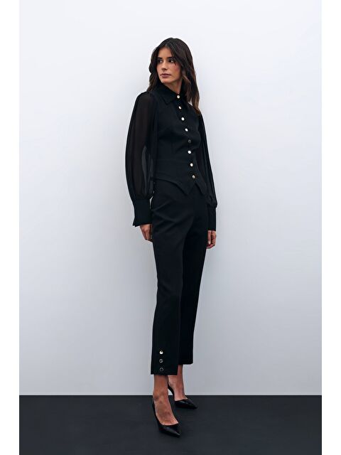 SATEEN Paça Çıtçıt Detaylı Pantolon - Siyah - S000339243-19351