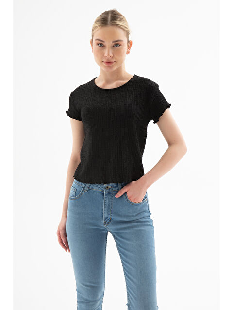 Fashion Friends Slim Fit Dokulu Bisiklet Yaka Bluz 25Y0234K1 - S000375681-19351