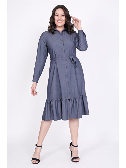 Mylinemoda Eteği Fırfırlı Gömlek Elbise