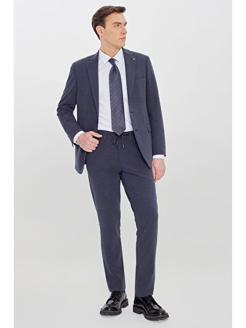 Altınyıldız Classics Erkek Lacivert Ekstra Slim Fit Mono Yaka Kapak Cepli Takım Elbise