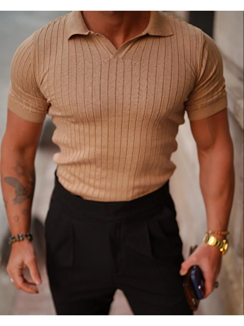 Tarz Cool Fitilli Polo Yaka Triko Erkek Tişört - S000147082-19413