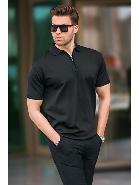 Madmext Siyah Fermuar Detaylı Polo Yaka Triko Tişört 6885 - S000206108-19351