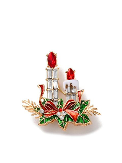 New Obsessions Yılbaşı Detaylı Mumlar Taşlı Yaka İğnesi Broş - S000459474-20045
