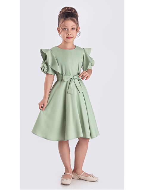 Pina Kids Kız Çocuk Gül Detaylı Kısa Kollu Elbise ELB.2717 - S000344329-18194