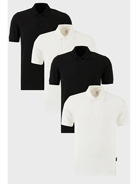 Buratti Pamuklu Regular Fit Düğmeli Polo Yaka 4'lü Paket %100 Pamuk Tişört 5902127S4 - S000387157-3460