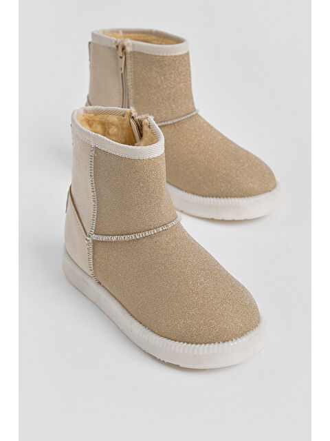 TONNY BLACK Kız Çocuk Bej Simli Termo Taban Süet Görünümlü İçi Kürklü Kısa Bot - S000493927-19928