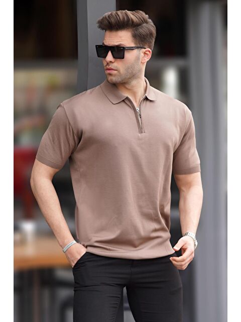 Madmext Kahverengi Fermuar Detaylı Polo Yaka Triko Tişört 6885 - S000206108-19413