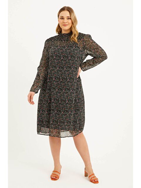 Mylinemoda Astarlı Şifon Gipe Detaylı Elbise - S000239278-18194