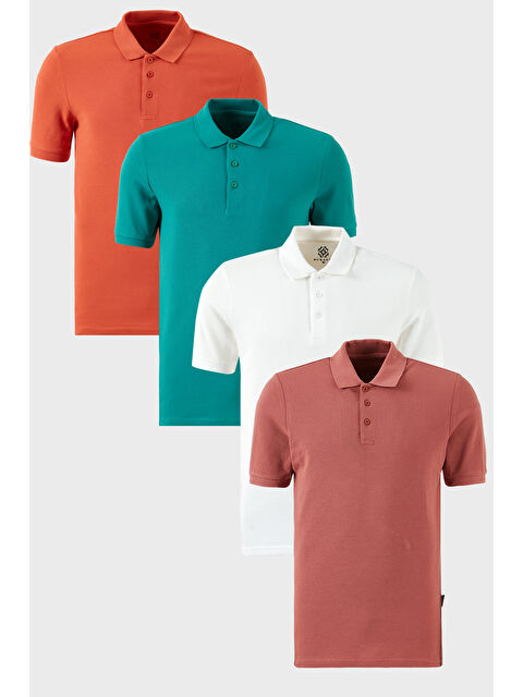 Buratti Pamuklu Regular Fit Düğmeli Polo Yaka 4'lü Paket %100 Pamuk Tişört 5902127S4 - S000387157-37251