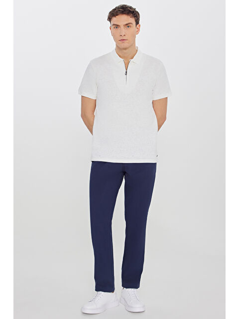 Altınyıldız Classics Erkek Lacivert Pamuklu Slim Fit Dar Kesim Yan Cepli Armürlü Esnek Pantolon