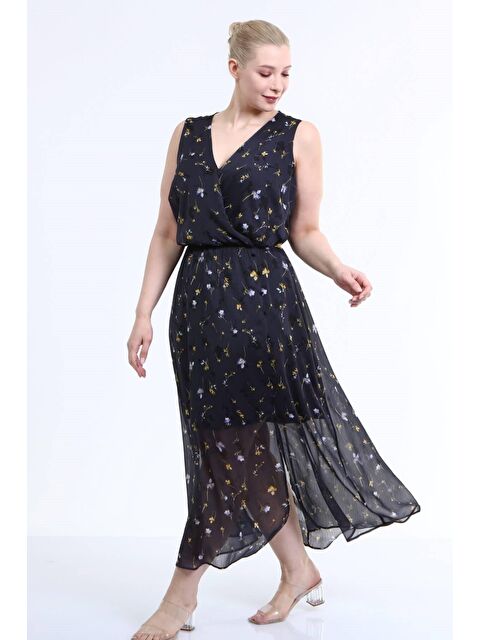 Mylinemoda Astarlı Şifon Kolsuz Elbise - S000239252-21164