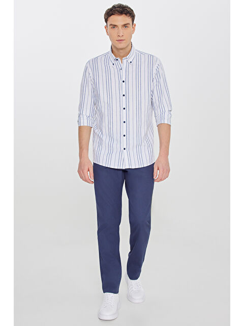 Altınyıldız Classics Erkek Lacivert Pamuklu Slim Fit Dar Kesim 5 Cepli Armürlü Esnek Pantolon