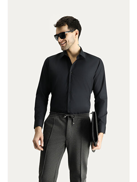 Kiğılı Uzun Kol Slim Fit Dar Kesim Non Iron Ütü Gerektirmeyen Pamuklu Büyük Beden Gömlek - S000406554-19351