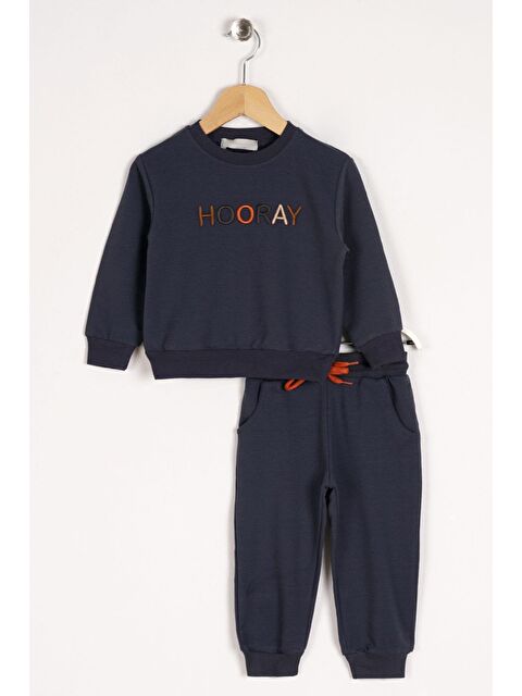 Zepkids Bisiklet Yaka Uzun Kol Hooray Baskılı Antrasit Renk Erkek Çocuk İkili Takım - S000356739-29666