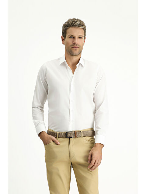 Kiğılı Uzun Kol Slim Fit Dar Kesim Non Iron Ütü Gerektirmeyen Pamuklu Büyük Beden Gömlek - S000406554-20063