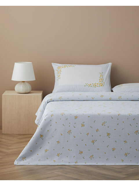 English Home Pure Summer Baskılı Pamuklu Çift Kişilik Pike Takımı 200x220 cm Mavi - S000531874-17234