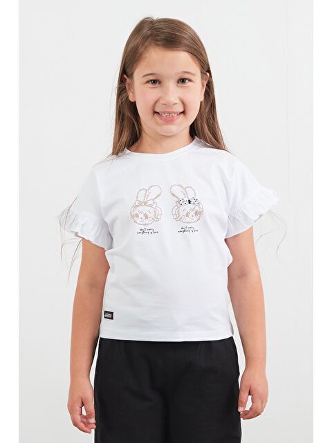 Fullamoda Tavşan Baskılı Kolu Fırfırlı Kız Çocuk Tişört - S000407795-20063
