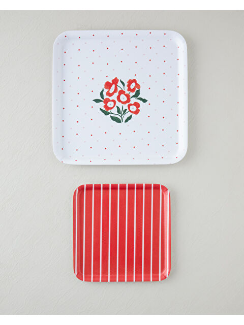 English Home Bright Parade Melamin 2’li Kaydırmaz Tepsi 33-24 cm Kırmızı - S000531881-20045