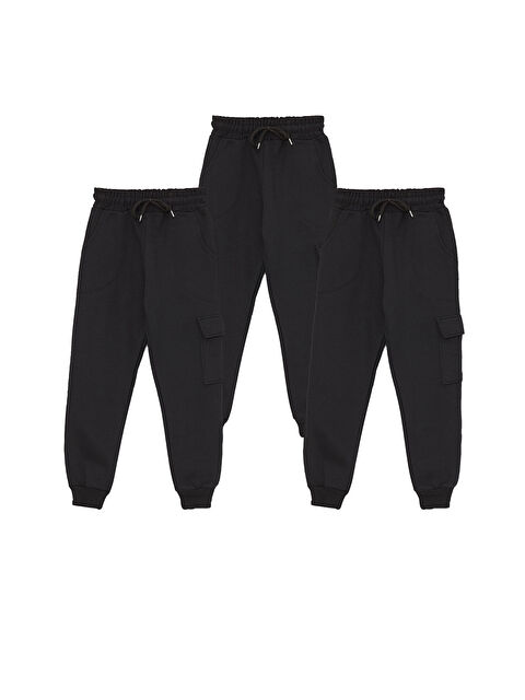 JackandRoy 3'lü Eşofman Altı Jogger Kargo Cepli Çocuk Okul Pantolonu - S000466384-19351