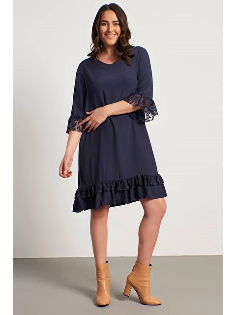 Mylinemoda Dantel Detaylı V Yaka Elbise - S000239264-21164