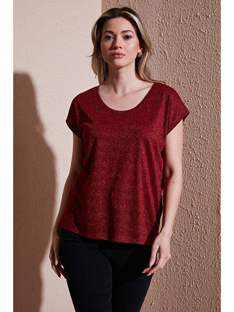 Fashion Friends Standart Fit Yuvarlak Yaka Simli Bluz 25Y0202K1 - S000375687-20024